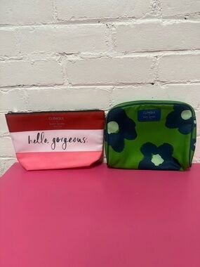kate spade Pink Stripe & Green Floral Cosmetic Pouch Set